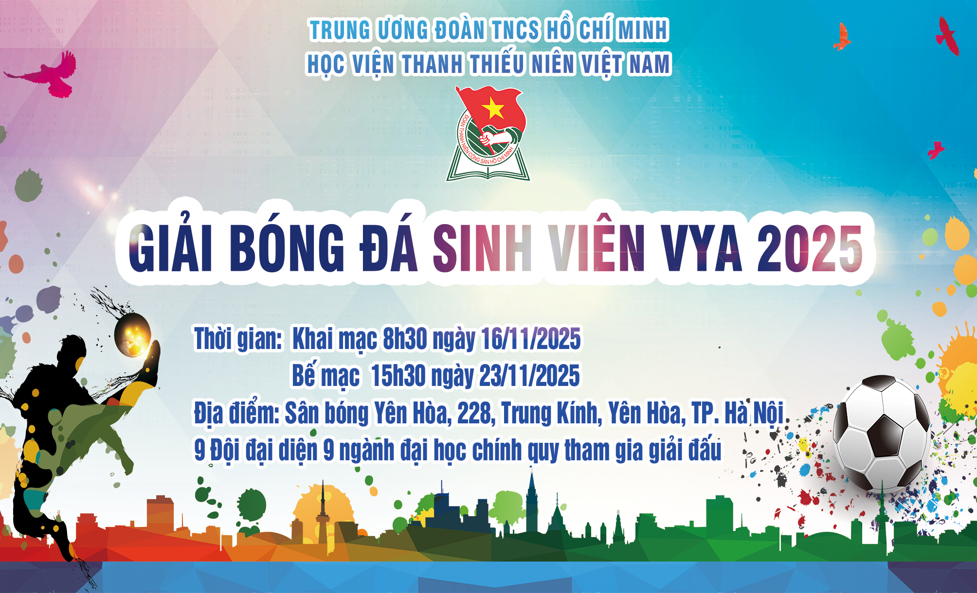 Điều lệ và nội quy giải bóng đá nam Học viện Thanh thiếu niên Việt Nam năm 2025