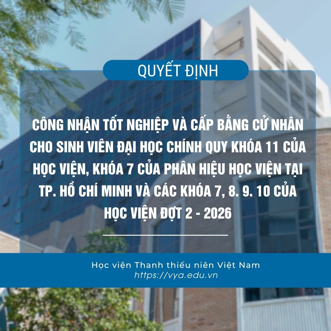 Quyết định về việc công nhận tốt nghiệp, cấp bằng cử nhân cho sinh viên đại học chính quy Khóa 11, Khóa 7 của Phân hiệu Học viện tại TP. Hồ Chí Minh, các khóa 7, 8, 9, 10 của Học viện đợt 2 - 2026